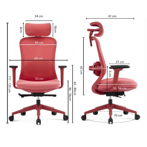 Fotel biurowy ergonomiczny ANGEL fizjO czerwony z funkcją masażu