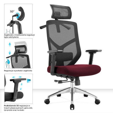 Fotel biurowy ergonomiczny Rosa bordowy ANGEL
