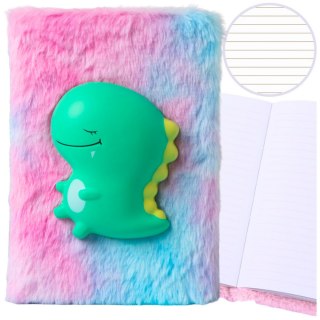 Pluszowy notatnik w linie z dinozaurem 3D, zielony