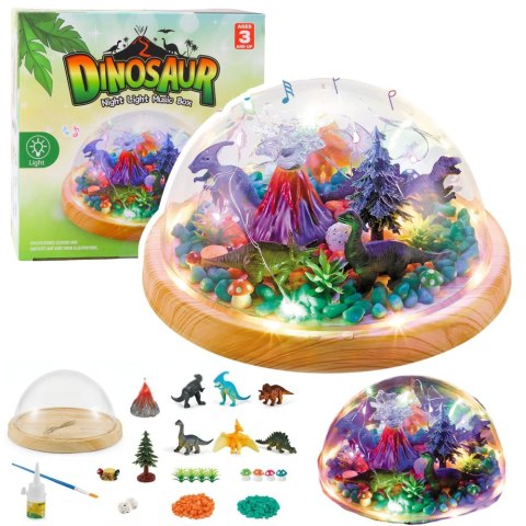 Terrarium z dinozaurami - lampka LED z pozytywką DIY