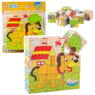 Drewniana Układanka Klocki Farma Puzzle Edukacyjne Zwierzęta 6 Obrazków